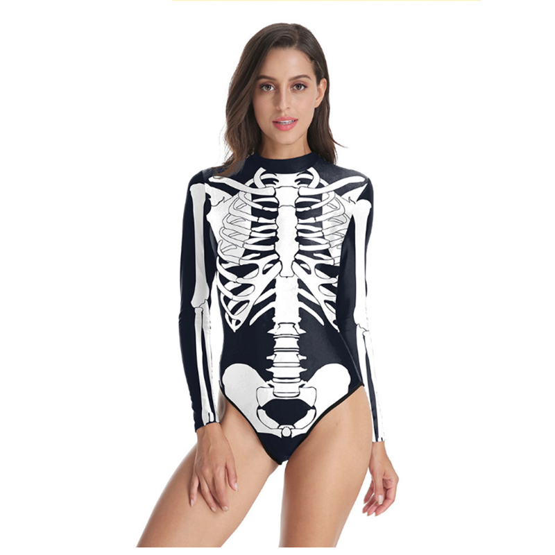 Halloween Stage Costume Sexy Slim Comfortable Bodysuit Zipper High Neck Long Sleeve Jumpsuits One Piece Swimsuit