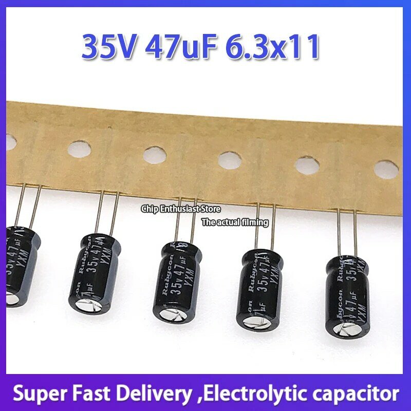 10pcs Rubycon imported aluminum electrolytic capacitor 35V 47uF 6.3x11 ruby yxm high frequency long life