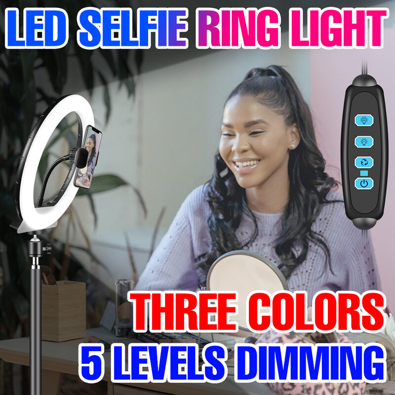 Luce ad anello a LED illuminazione fotografica professionale proiettori a LED dimmerabili Ringlight con treppiede e supporto per telefono lampada di riempimento da Studio