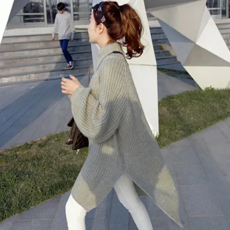 Sweter damski jesień i zima 2022 nowy luźny swobodny sweter sweter średniej długości sukienka z rękawami