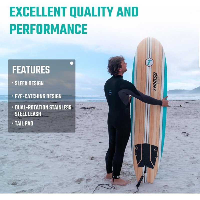 THURSO SURF 에어로 소프트 탑 폼 서핑 보드, 성인 및 어린이용 완벽한 롱보드, 해변용 재미와 수상 스포츠, 7 피트