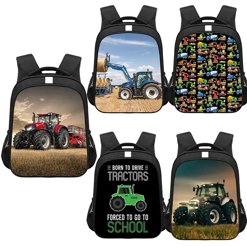 Play with Farm Tractor Print Backpack Teenager Boys Girls School Bags Cartoon Tractor Bookbag Fashion Daypack Laptop Rucksacks