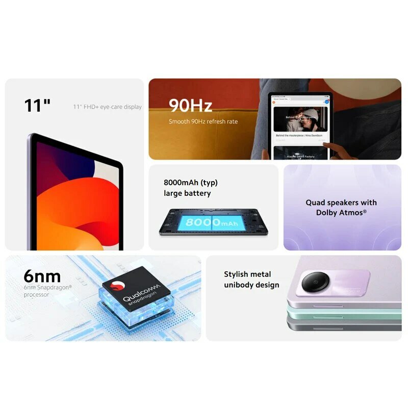 Xiaomi-Tablet Redmi Pad SE com Dolby Atmos, Quad Speakers, Firmware Global Original, Google Play, 11 ", Tela 90Hz, Bateria 8000mAh