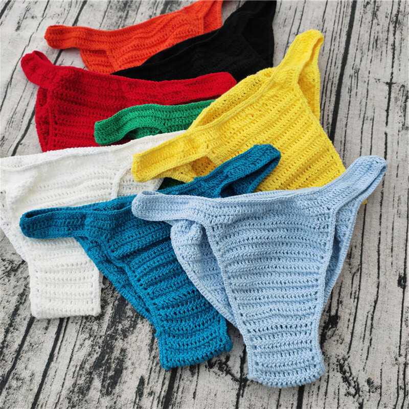 Hot Men Women Breathable Underwear Hand Crochet Low Rise Swimming Sunbathing Male Boxers Panties Briefs