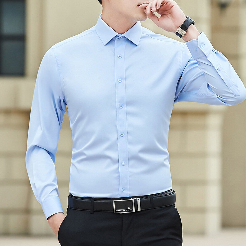 Neue plus Größe 6xl 7xl 8xl Männer einfarbig Business-Shirt Mode klassische Basic lässig schlank weiß Langarmhemd Marke Kleidung