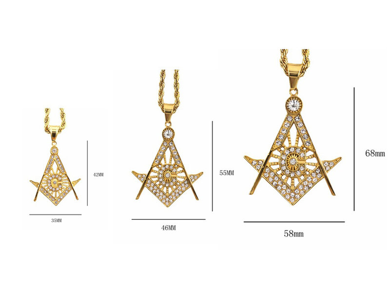 3 Sizes Masonic pendant jewelry freemason AG emblem Mason symbol pendant necklace with shining crystals