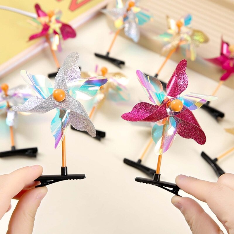 귀여운 바람개비 머리핀 클립 머리핀 Y2K 소녀 장식품 머리 장식 하라주쿠 머리핀 클립 Bangs 머리핀 (10 팩)