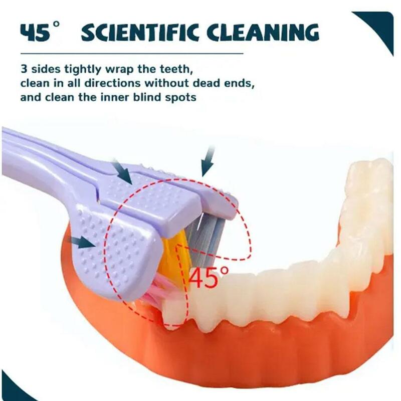 Cepillo de dientes estéreo 3d de tres lados para adultos, cerdas suaves ultrafinas, limpieza bucal, cuidado profundo de los dientes, raspado de lengua, G1g8