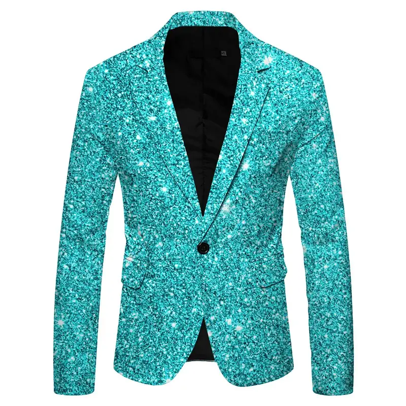 Blazer payet untuk pria, jaket Blazer berhias berkilau, jas Prom klub malam pria, kostum kostum panggung untuk pria