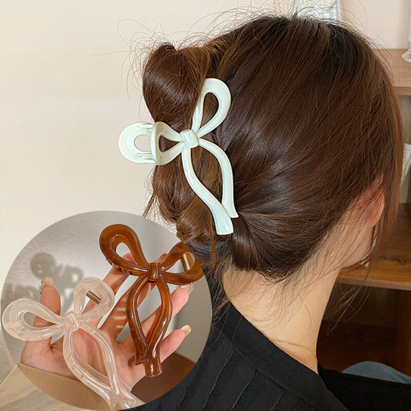 Ponytail Bow Large Hair Claw Crab Hair Accessories for Women Solid Acrylic Bowknot Hair Clips Hairpins Girls Barrettes Headbands