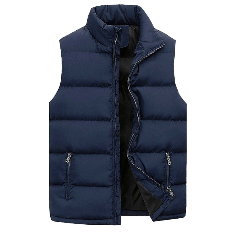 Plush Lined Vest Men Women Winter Fashion Casual Solid Color Zipper Stand-Collar Sleeveless Cotton Padded Underwaist Chaleco