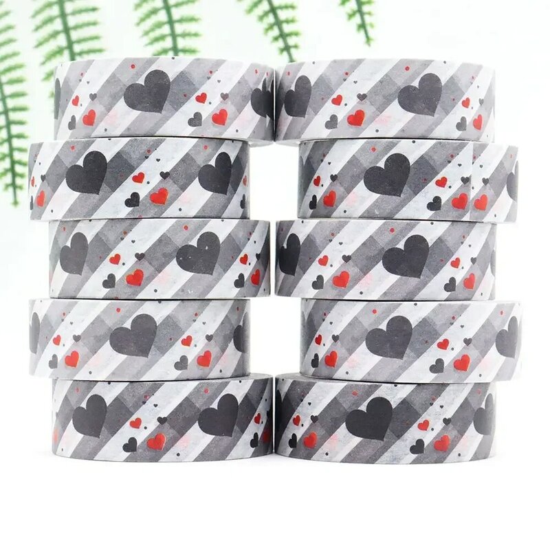 NEW 10pcs/lot 15mm x 10m Valentine cute lovely Heart Tape Masking Adhesive office supplies scrapbooking stationary Washi Tapes