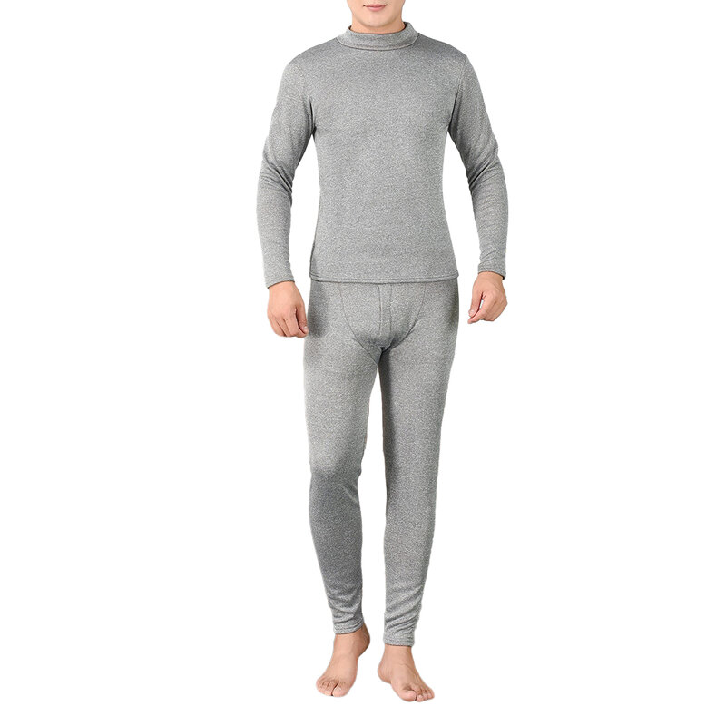 Men Winter Fleece Lined Thermal Long Johns Solid Thick Top Bottom Underwear Elasticity Warm Pajamas 2Pcs/Set Casual Homewear