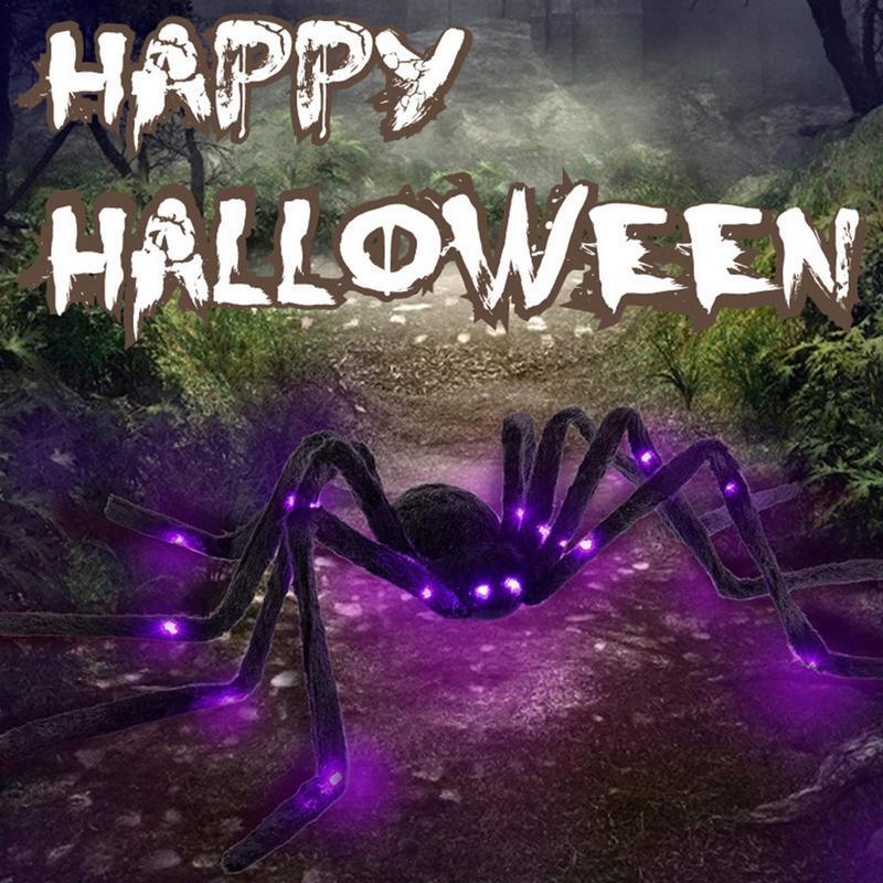 Araña negra LED luminosa para Halloween, decoraciones de miedo para Halloween, accesorios para fiesta al aire libre, hogar, Bar, Casa Encantada