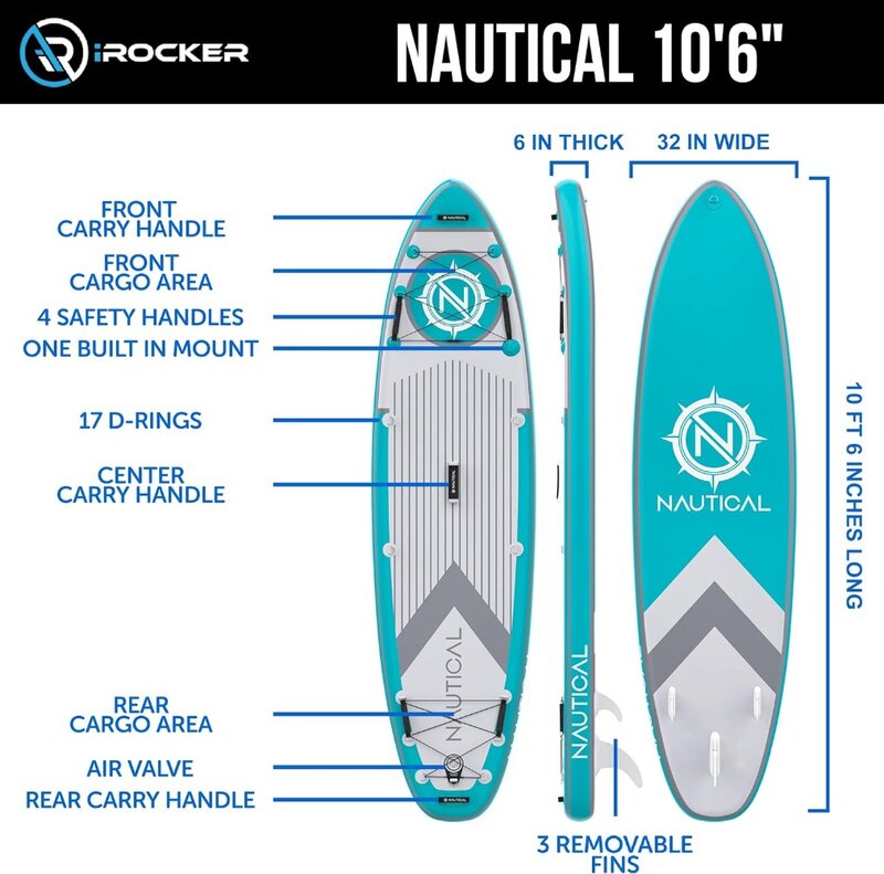 Nautical Inflatable Stand Up Paddle Board, Superb Maneuverability 10' Long 32" Wide 6" Thickness SUP with Premium Bag