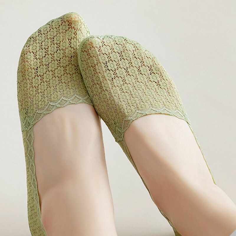 Silicone antiscivolo tinta unita moda No Show calzini invisibili fiore di alta qualità calzini da barca in pizzo calzini a rete da donna