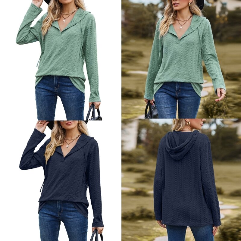 Womens Casual Drawstring V-neck Pullover Long Sleeve Sweatshirt Autumn Hoodie Pullover Teen Girls Fall Y2K Clothes