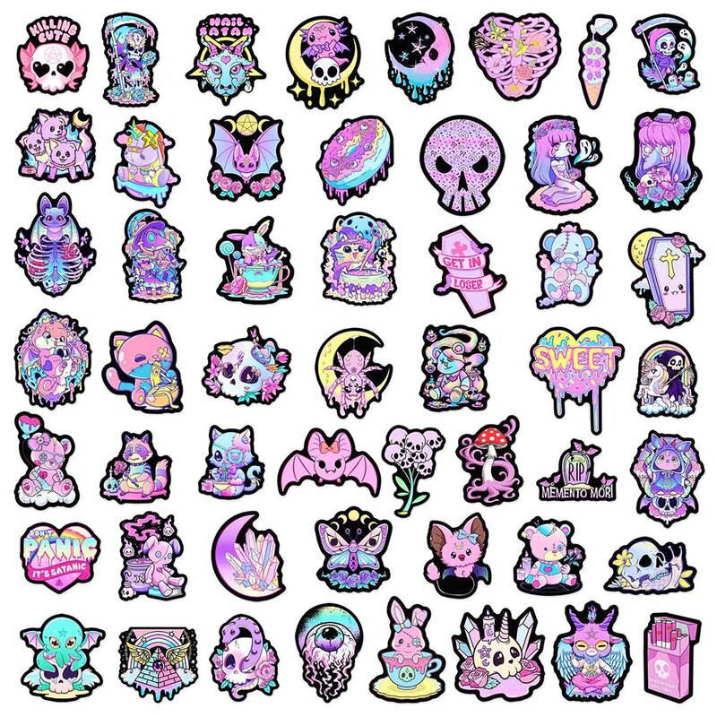 10/50pcs Cartoon Gothic Horror Stickers Pack Cute Halloween Anime Aesthetic Graffiti Decals for Kids Scrapbooking Luggage Laptop