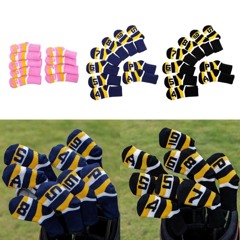 Dropship 9Pcs Golf Head Headcover Set Knitted Fabric Golf Iron Head Covers Golf Wedges Cover with Big Numbers for Golf Club Head