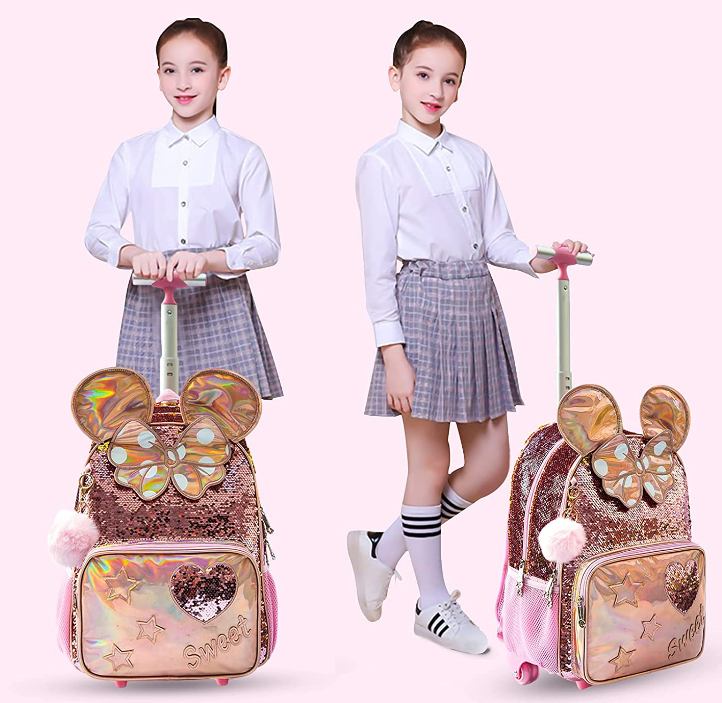 Jasminestar-mochila escolar con ruedas para niñas, morral escolar con ruedas, bolsa de almuerzo, estuche para lápices, 16 pulgadas