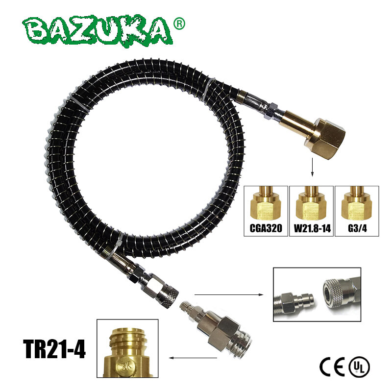 Soda WaterAccesory Maker to External Co2 Tank Cylinder Adapter and Hose Kit W21.8-14 G3/4 CGA320 With Quick Disconnect Connector