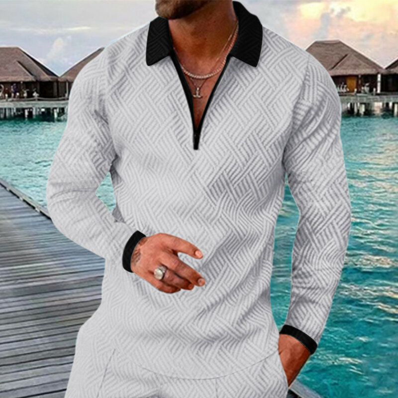 2022 nuovi uomini manica lunga Polo autunno uomo colletto rovesciato cerniera T Shirt uomo top Street Wear Casual moda Polo