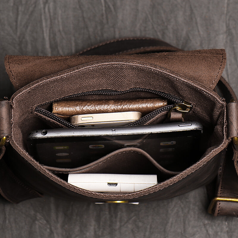 Bolso de hombro informal de cuero genuino para hombres, bolso de mensajero Vintage marrón oscuro pequeño, nuevo diseño de moda