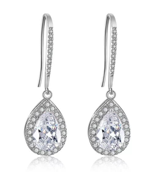 S19.9 Classical 925 Sterling Silver Water Drop Center Stone 3carat For Women Bridal Accessories