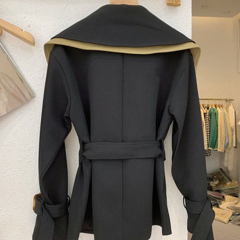 Высококачественная Женская одежда, Новинка осени 2023, пальто в британском стиле с пэчворком и поясом, ветровка, женское Свободное пальто