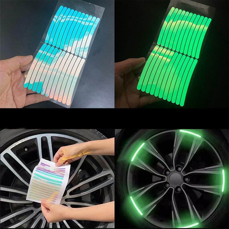 Pegatinas reflectantes para cubo de rueda de coche, calcomanía de advertencia, 5x20x