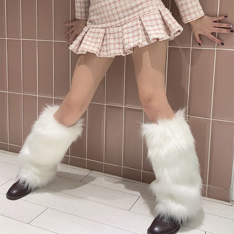 Faux Fur Leg Warmers para Mulheres, Leggings de Outono, JK Botas Meia, Meninas Lolita Punk Boot Cover, Harajuku Fur Foot Warming Cover
