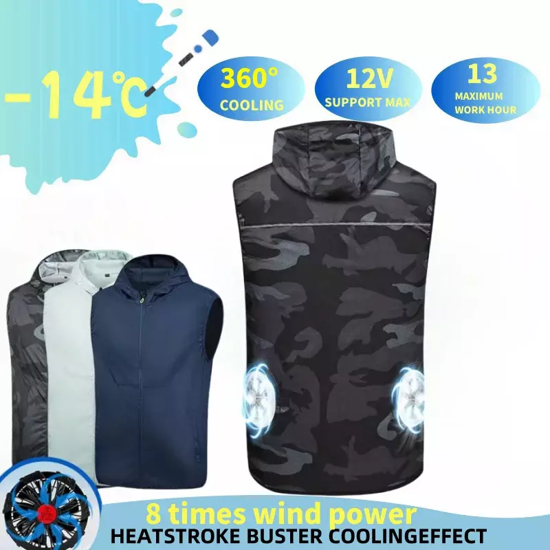 Summer Cool Vest gilet da uomo con ventola USB raffreddamento condizionatore d'aria vestiti ciclismo campeggio raffreddamento rapido lavoro pesca gilet con cappuccio grande