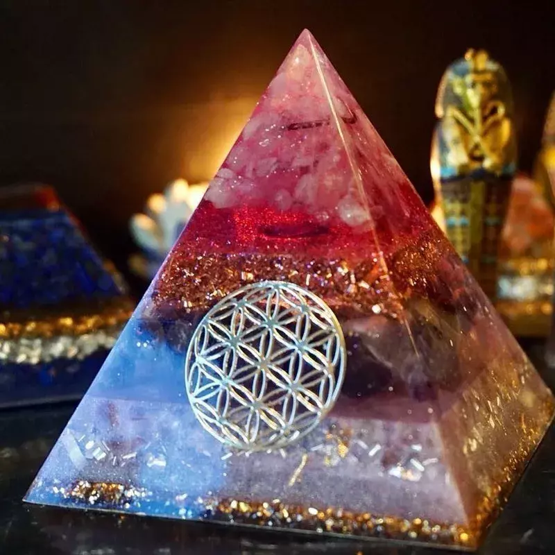Pirámide de energía de orgonita personalizada, cristal Natural, amatista, pirámide curativa, adornos de resina, joyería artesanal, decoración del hogar