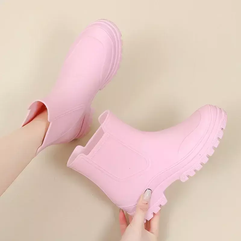 Botas de chuva antiderrapantes de borracha impermeável para mulheres, senhoras Chelsea Galoshes, sapatos de pesca, botas Chelsea