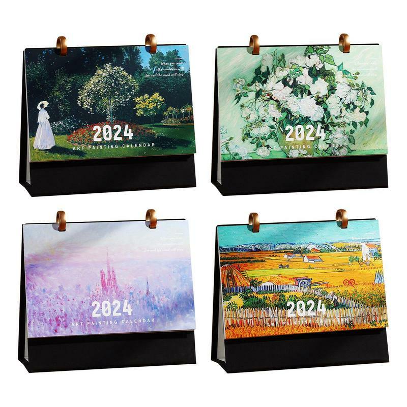 Tempo Galeria Série Desk Calendar, Pintura a óleo Calendários, Agenda Planejador Diário, Agenda Organizer, 2024