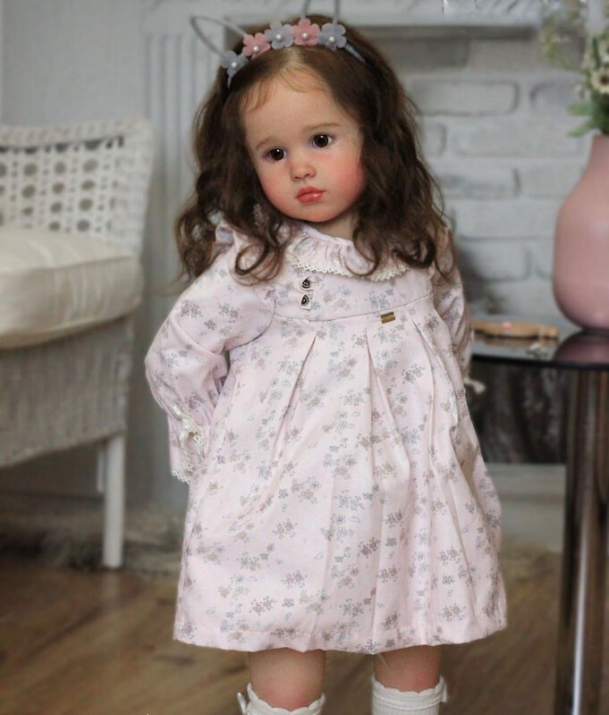 Fbbd 84cm já terminou bebe reborn boneca louisa com longo cabelo ondulado com belo vestido de bonecas artista para a menina