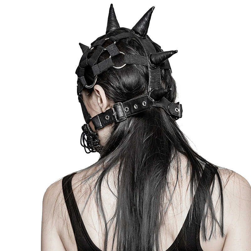 女性用合成皮革マスク,ゴシックアニメーションデザインの凝視マスク,ヘッドギアの装飾