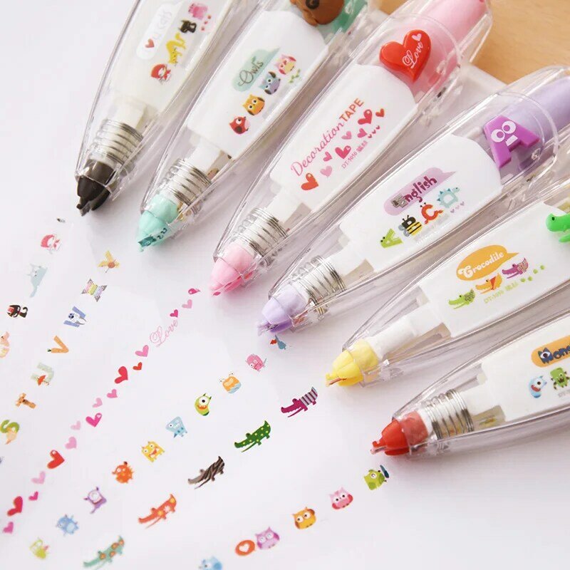 Kawaii Cartoon Floral Sticker Tape Pen, Funny Kids Notebook Diary Decoration Girls Hand Account Scrapbooking fai da te, regali per studenti