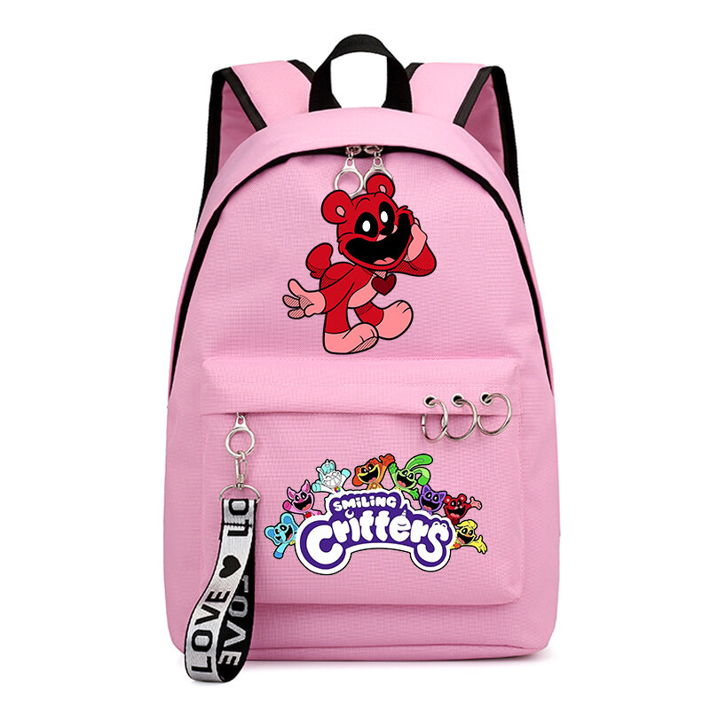 Mochila con estampado de dibujos animados de Critters sonrientes para niñas, mochila de gran capacidad, mochila escolar impermeable, bolsa de libros de Anime, regalo para niños