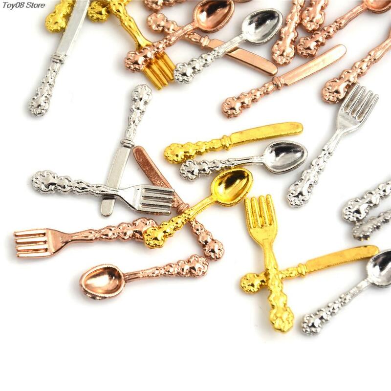 12Pcs/lot Fork Knife Soup Spoon Tableware Simulation Kitchen Food Furniture Toys 1:12 Dollhouse Miniature Accessories