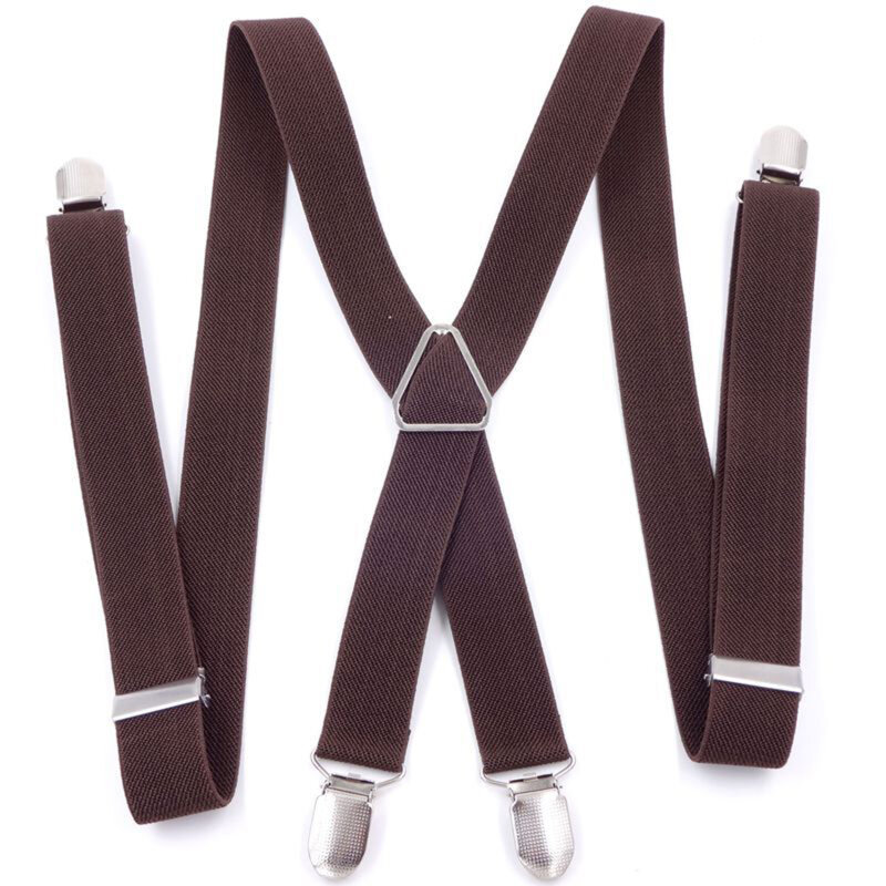 Solid Color Suspenders Braces with Clips for Women Men Adult X Back Adjustable Elastic Large Size Tirante Trousers Strap Bretele
