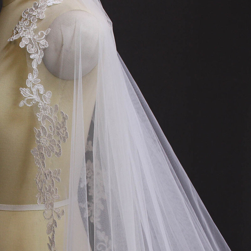 Foto asli renda applique kerudung pernikahan dengan sisir satu tingkat kerudung pengantin aksesoris pernikahan