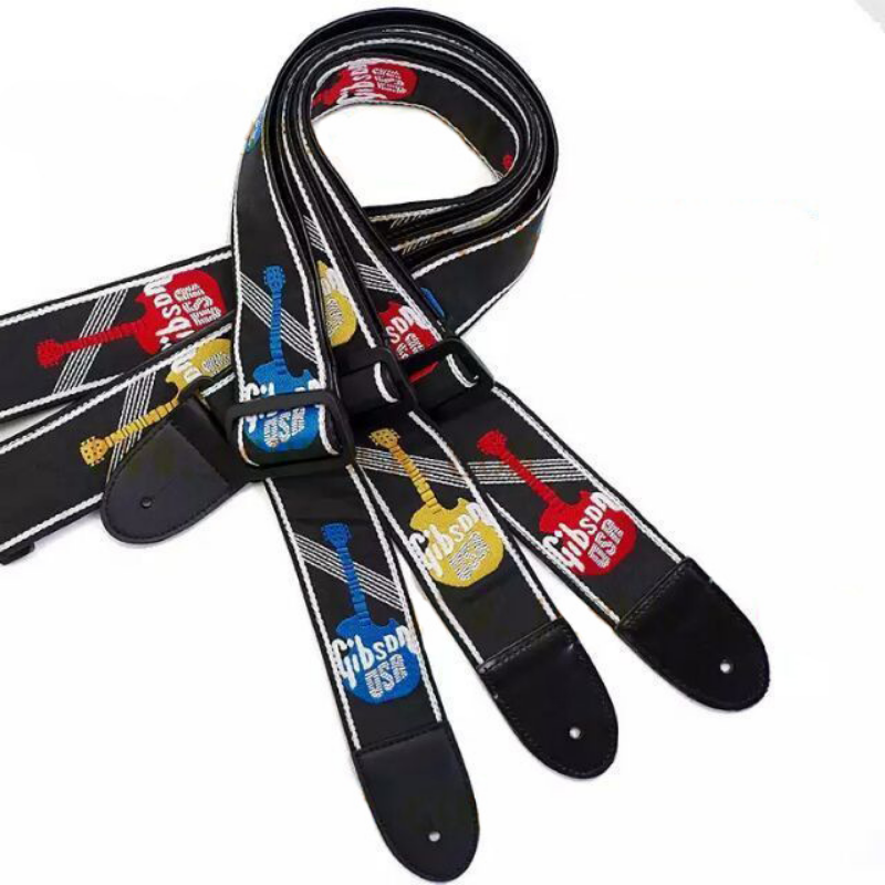 3Colors Adjustable Guitar Accessories Guitar Strap Leather Ends for Electric Acoustic Folk Guitar Strap Fashion Embroidery Strap