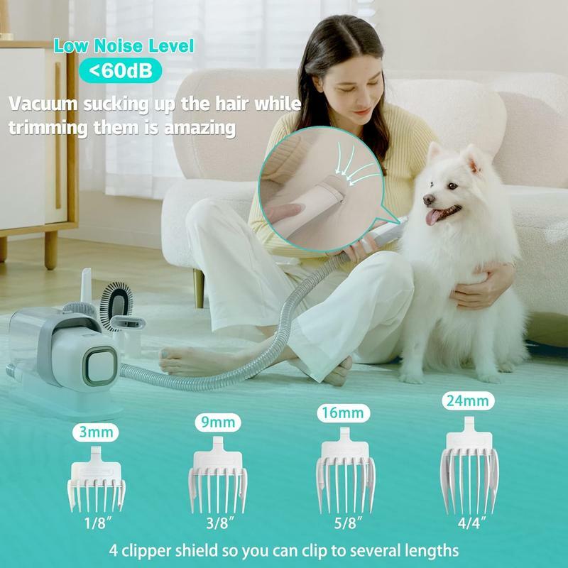 @Pet Grooming Kit, Dog Grooming Clippers with 2.3L Vacuum Suction 99% Pet Hair, Pet Grooming Vacuum Low Noise