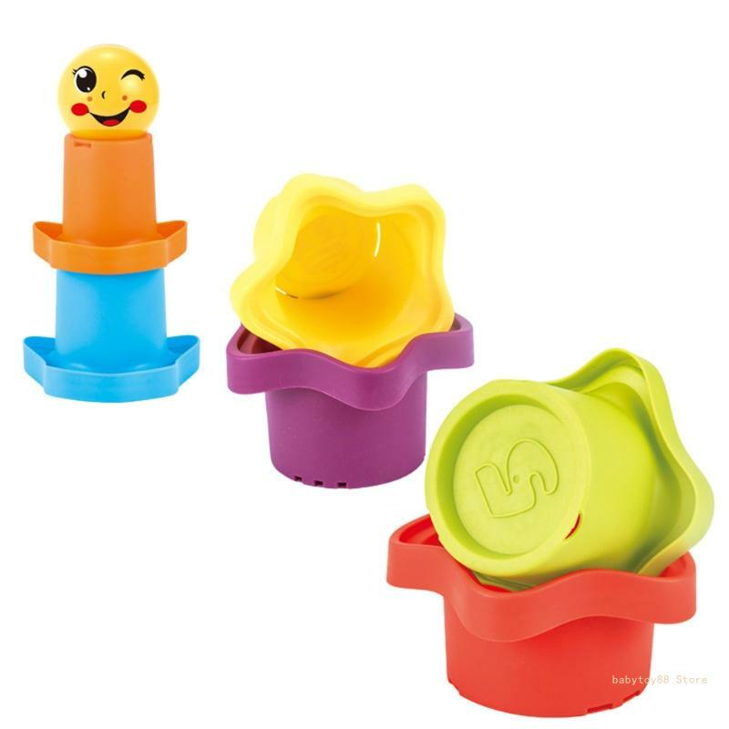 Y4UD مجموعة طاولة الأطفال التفاعلية ألعاب أكواب ملونة مكدسة لمستلزمات الأطفال الرضع