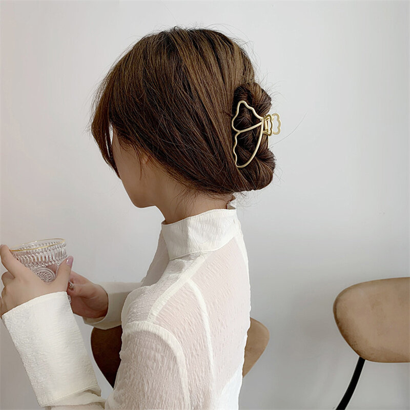 Garras de cabelo de borboleta oca para mulheres, grampos dourados, acessórios de cabelo simples, lindo estilo coreano, moda