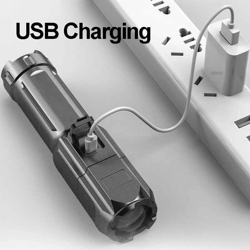 ABS ไฟฉาย LED แบบพกพาชาร์จไฟได้, ไฟฉาย USB ชาร์จไฟได้สำหรับแคมป์กลางแจ้งและกลางคืน