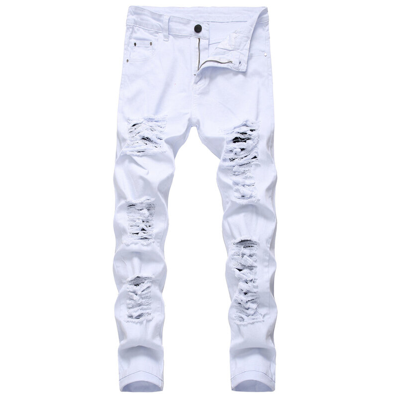 Herren lässige einfarbige Jeans schmal geschnittene große Schnitt loch elastische vier Jahreszeiten Freizeit jeans hochwertige Hose mit geradem Bein