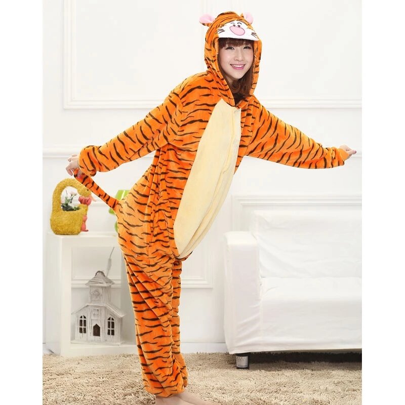 Orange Tiger Print Wildlife Image Jumpsuit Aesthetically Pleasing Nice Soft Winter Cold Resistant Homewear Suitable for Adults