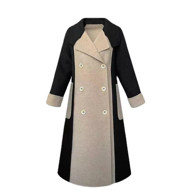 Mantel wol untuk wanita 2023 musim gugur musim dingin mode Korea Vintage mantel Chic lengan panjang longgar kerah turun jaket